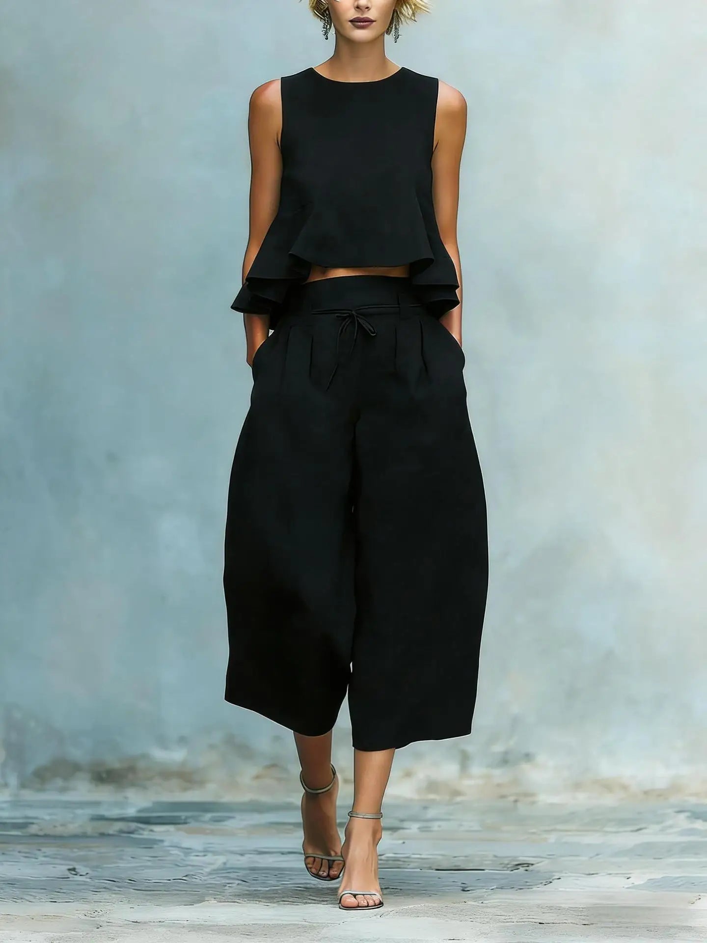 Elegant O-neck Sleeveless Top & Long Pant Cotton Linen Set for Women Summer Outfits