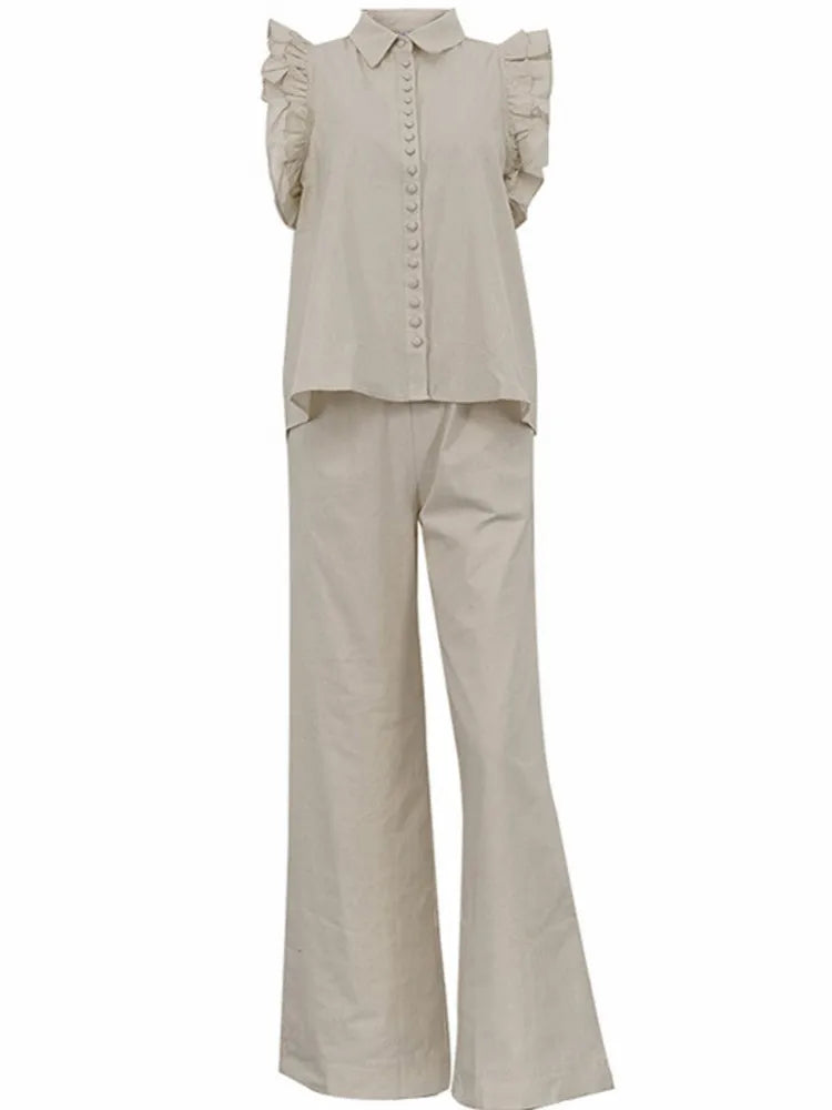 Summer Autumn Solid Two Pieces Sets Tops And Pants Suits