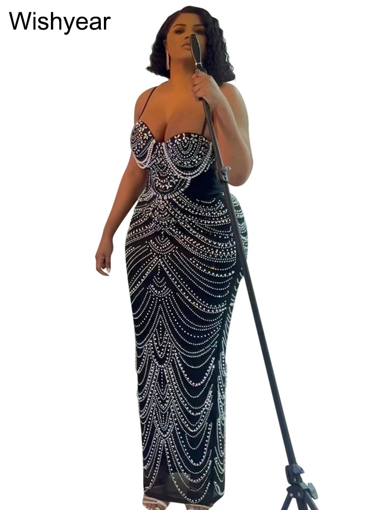 New Luxury Sparkly Crystal Rhinestone Pearl Gown