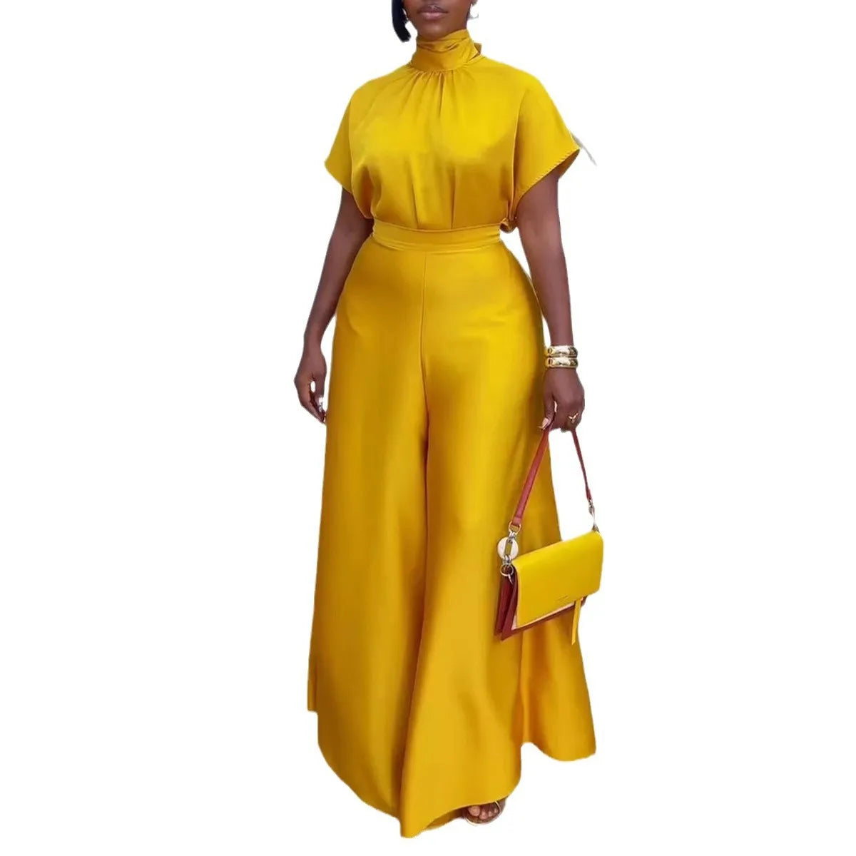 Spring Summer Matching Sets Yellow Two Pieces Tops And Pants Suits
