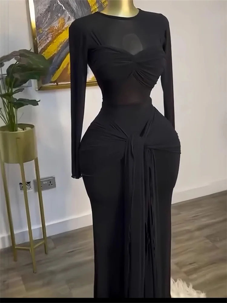 Sexy Mesh Packwork  Bodycon Elegant Evening Dress