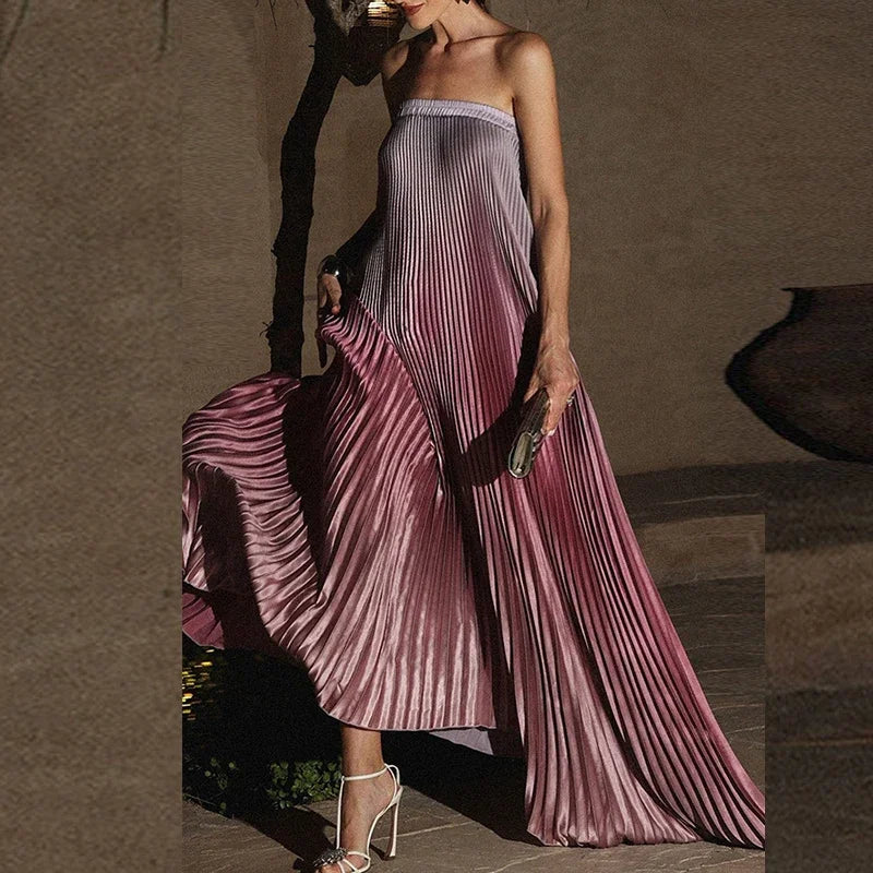 Elegant Sleeveless Off Shoulder Gradient Long Dress
