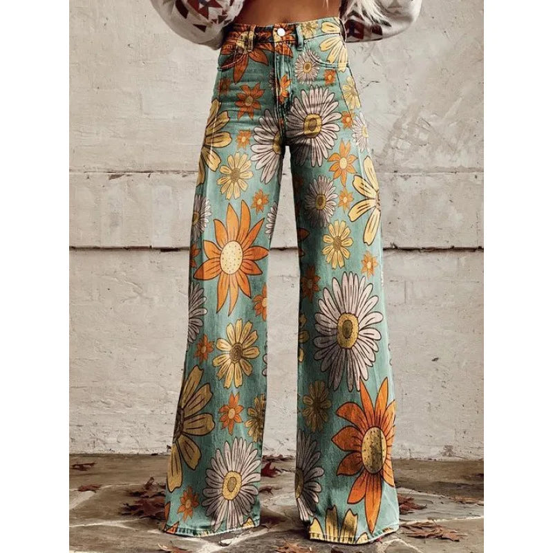 Wide-Leg Plus Size Denim-Look Casual Pants