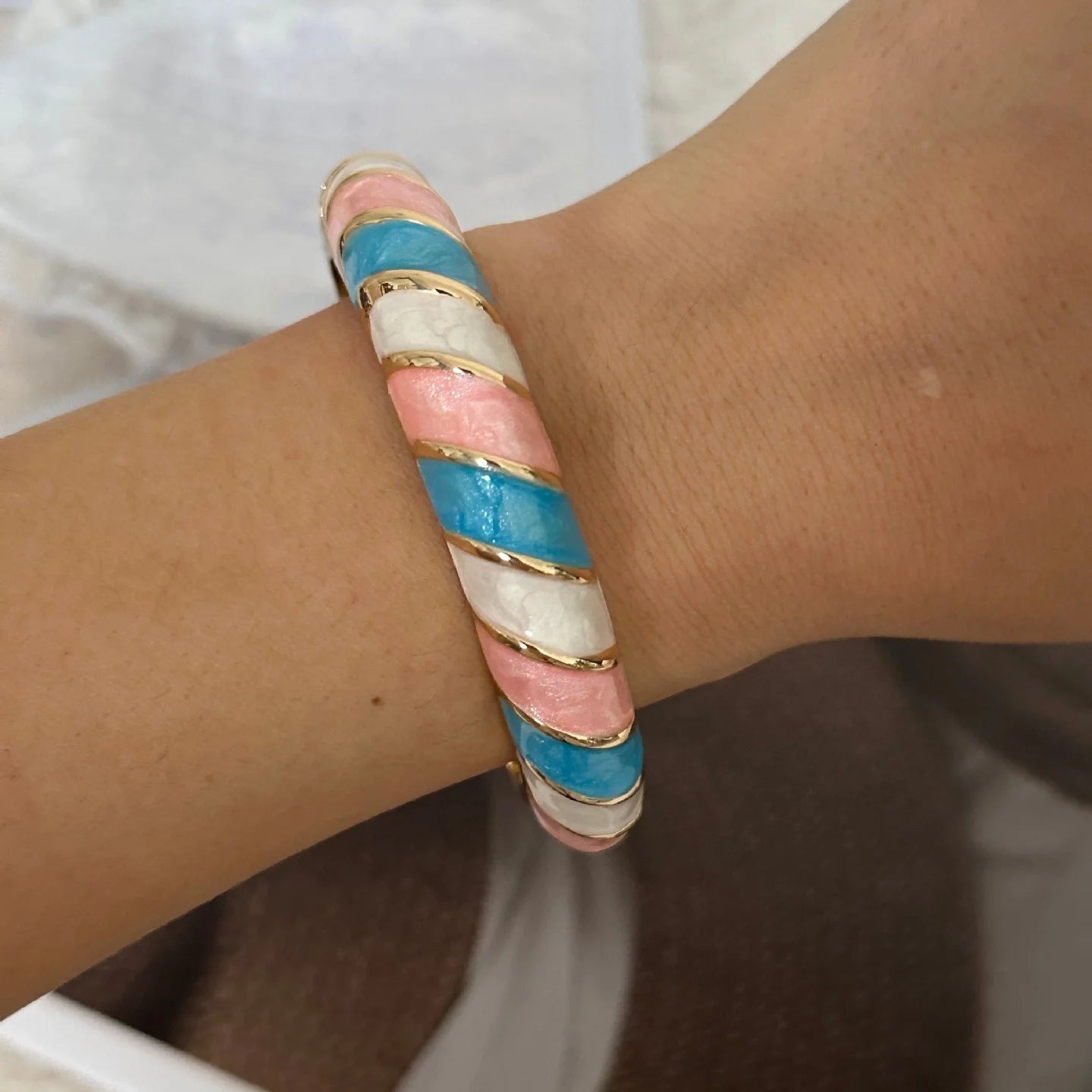 Colorful Enamel Resin Bamboo Bangle Geometry Bracelet