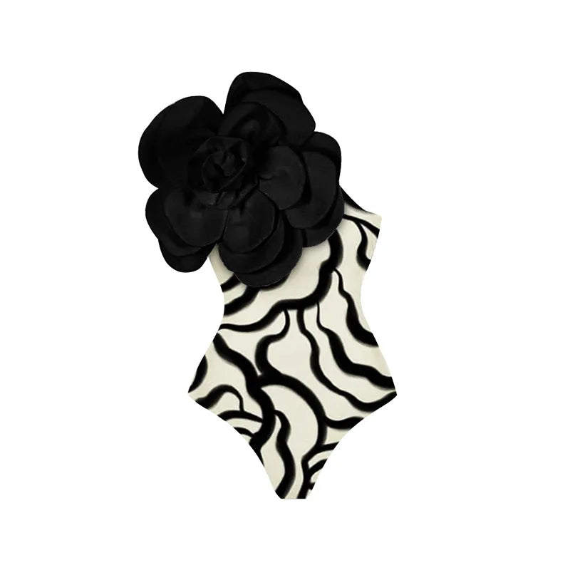 One-Shoulder Ruffled Print Floral Swimsuit Set Cover Up