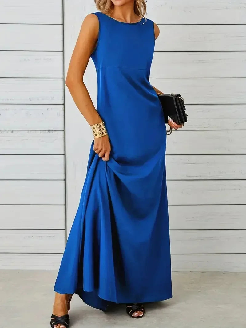 2026 Summer Elegant  Fashion Solid Sleeveless O-neck Slim Maxi Dress