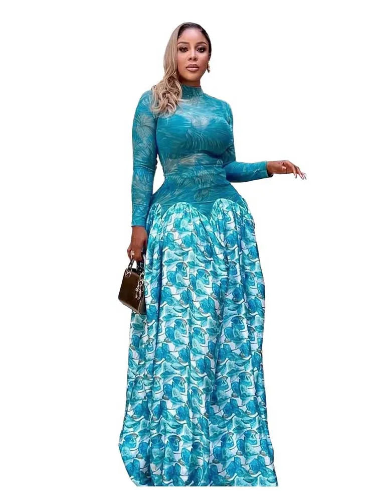 Spring & Summer Elegant Abstract Print Maxi Dress