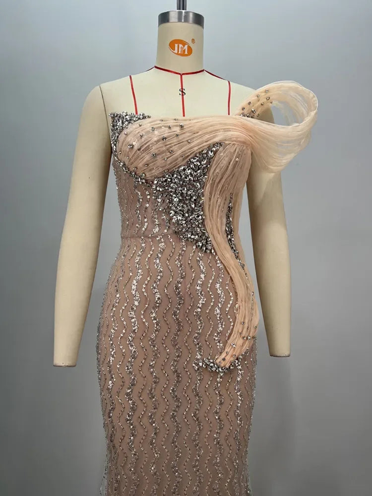 Sexy Strapless Sequins Diamonds Crystal Sparkly Maxi Long Gowns