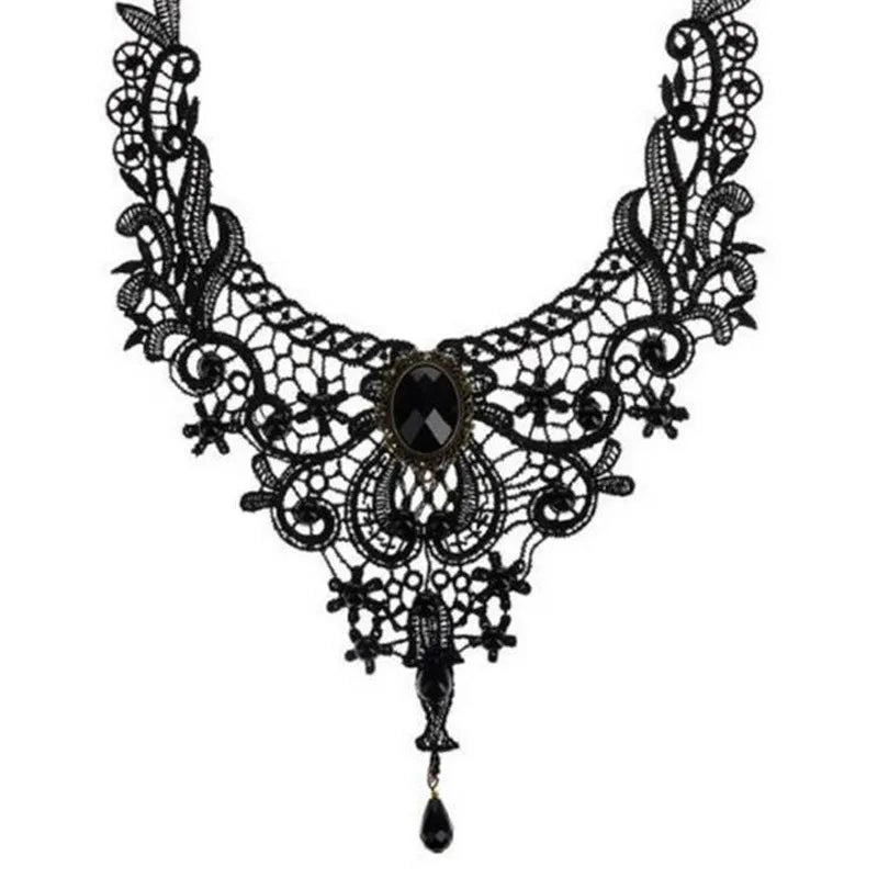 Lace Gothic Choker Vintage Sexy Fashion Velvet Rose Beads Flower Necklace