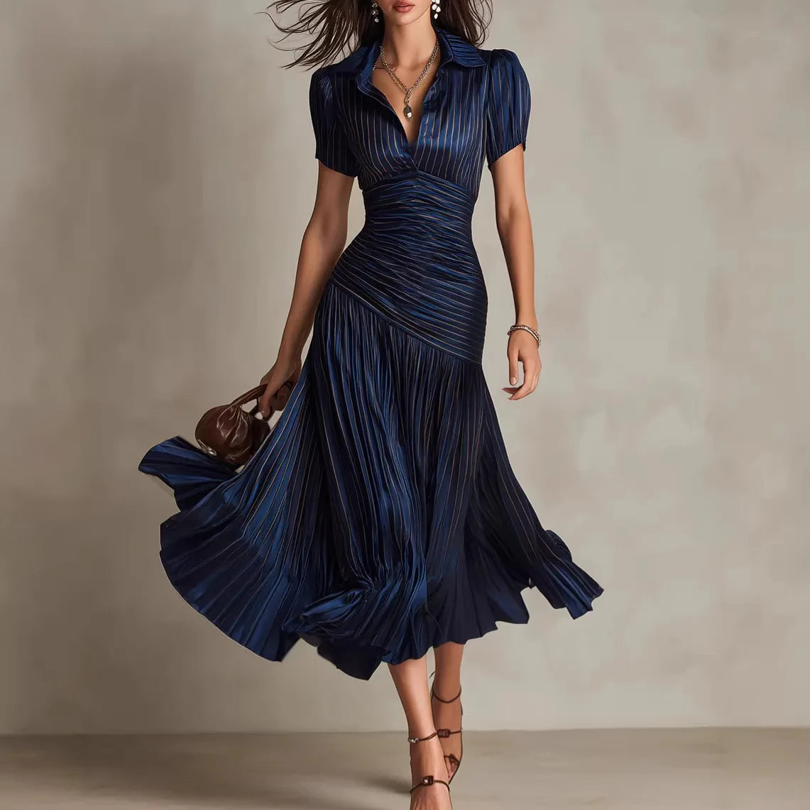 Summer Striped High-Waisted Shirt Dress