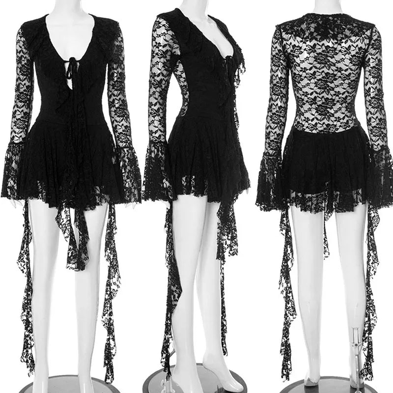 Sexy Deep V-neck Lace Dress