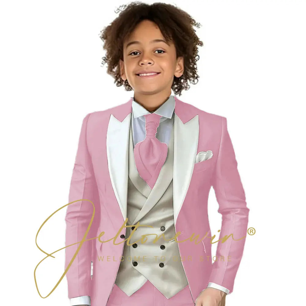 Kids Formal Wedding Suit – Jacket, Pants & Ivory Vest Tuxedo Set