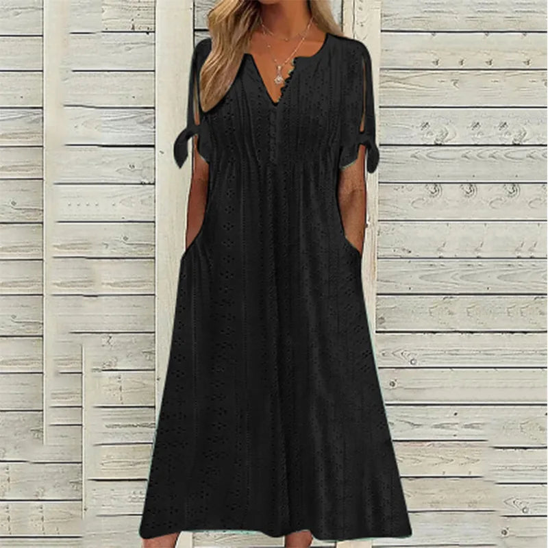 Summer Lace-Up Cutout Midi Dress