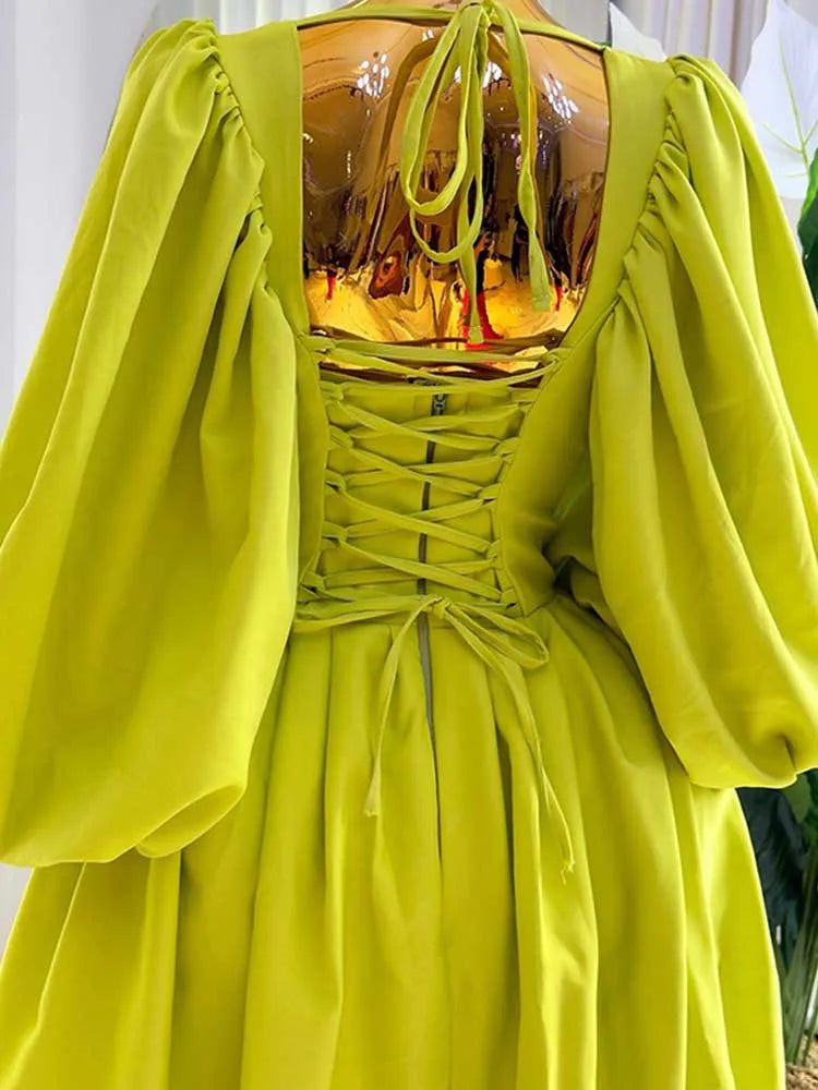 Spring High Waist Elegant Slash Neck Long Dress