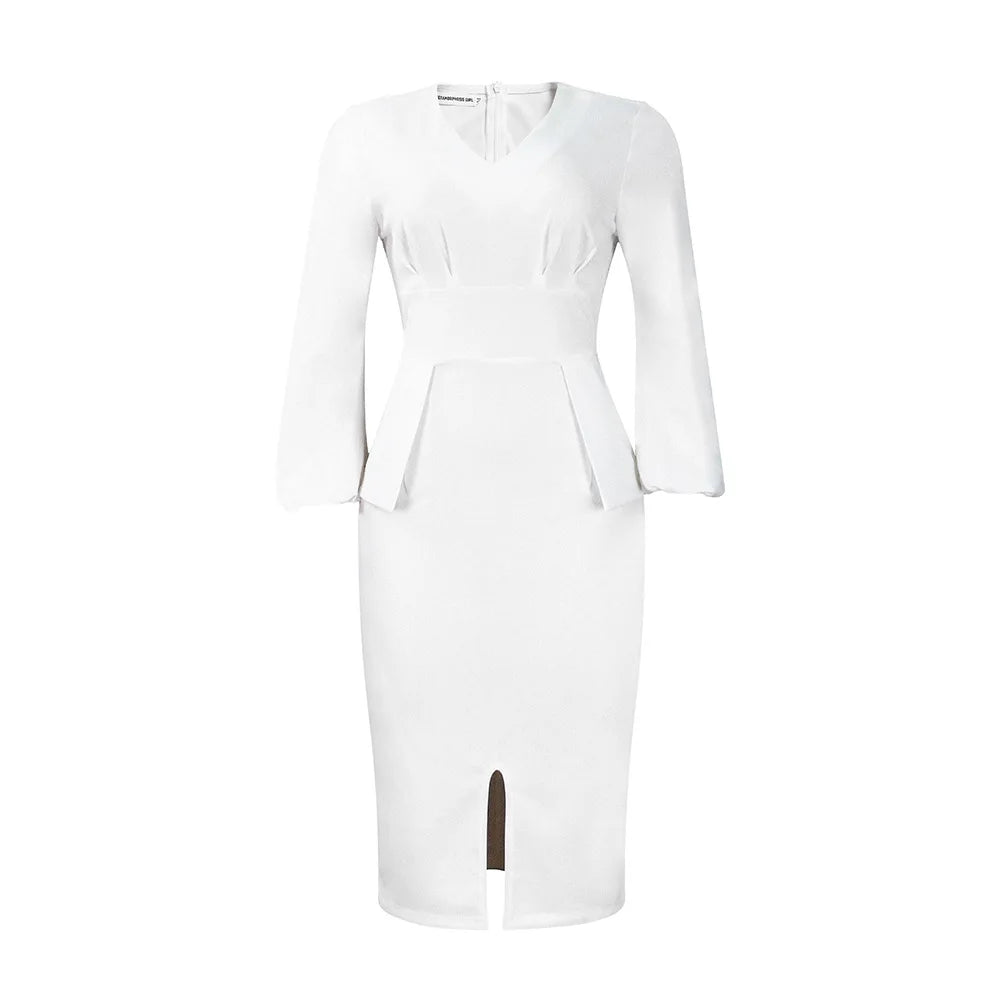 New  V-neck Puffed Sleeve Slit Dress