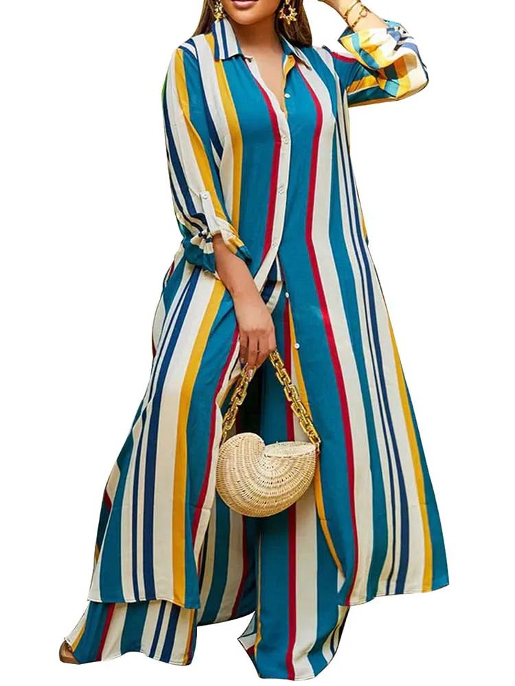 Plus Size Matching Sets Long Shirt Top and Pants Sets