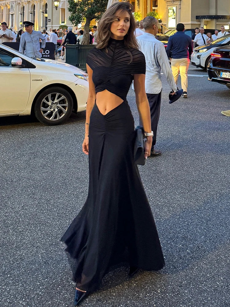 Hollow Out Ruched Maxi Dress