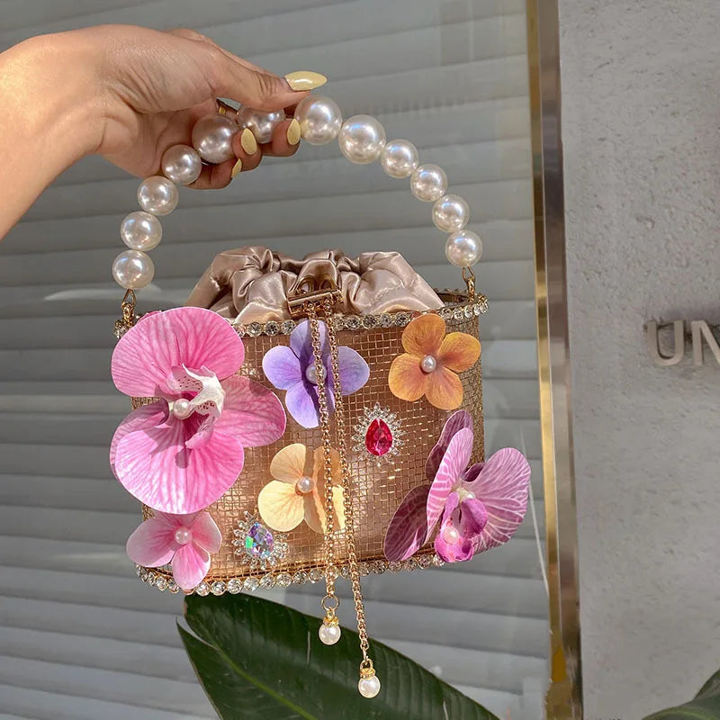 Metal Flower Beaded Handbag