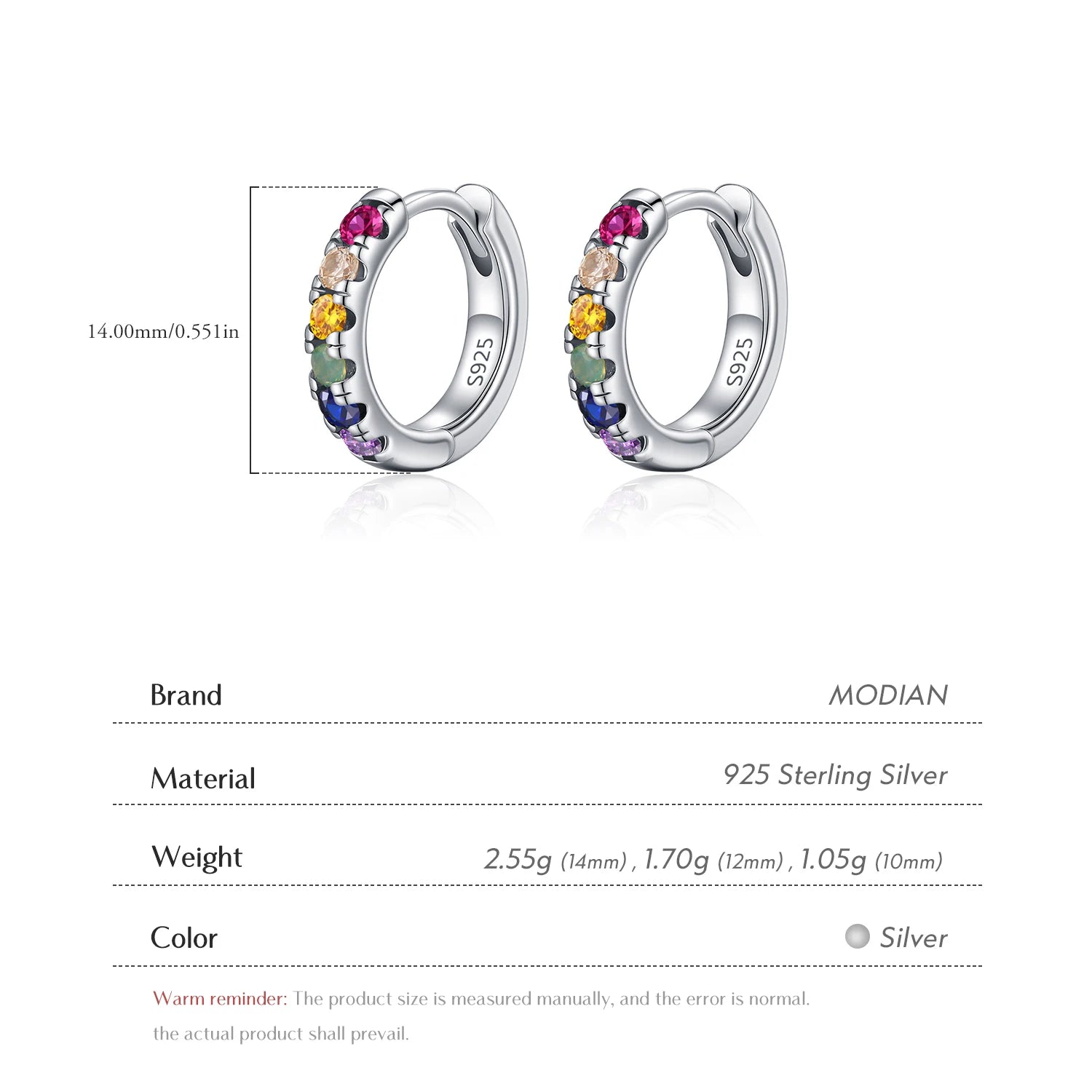 3 Sizes Colorful Ear Buckle 925 Sterling Silver Trendy Stackable Round Zirconia Hoop Earrings