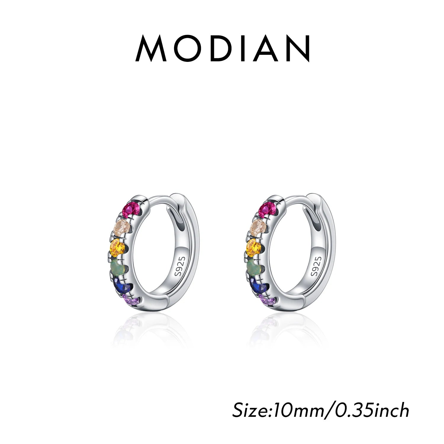 3 Sizes Colorful Ear Buckle 925 Sterling Silver Trendy Stackable Round Zirconia Hoop Earrings