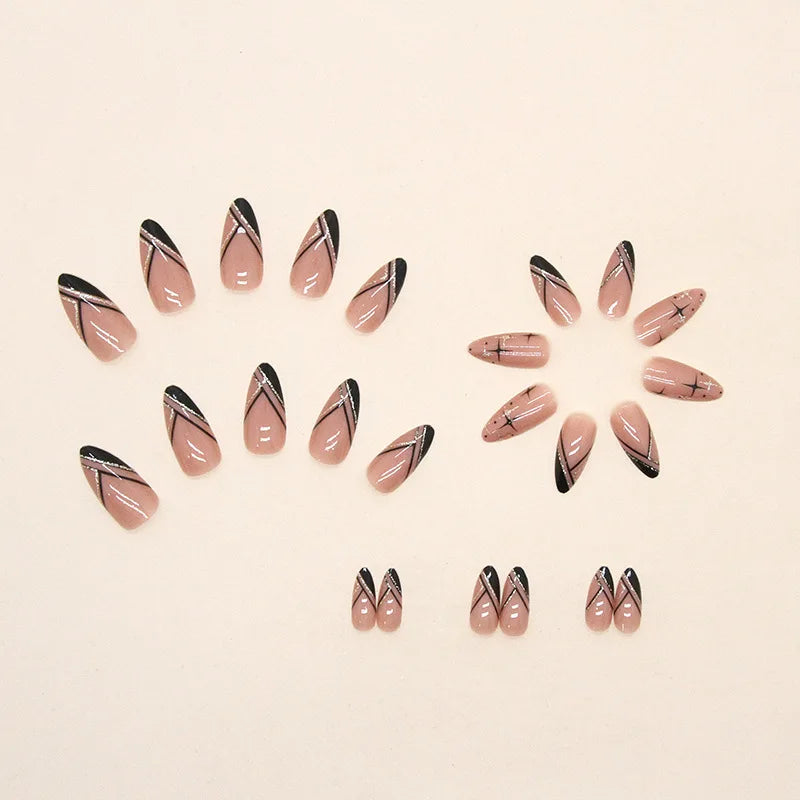 24Pcs/Box Almond Round False Nails Detachable Stiletto Fake Nails