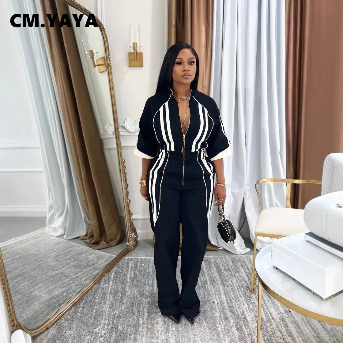 Half Sleeve High Waist Straight Wide Leg Jumpsuits