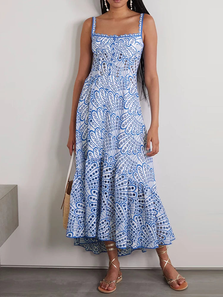 Hollow out Lace Beach Sleeveless Slim Long Dresses
