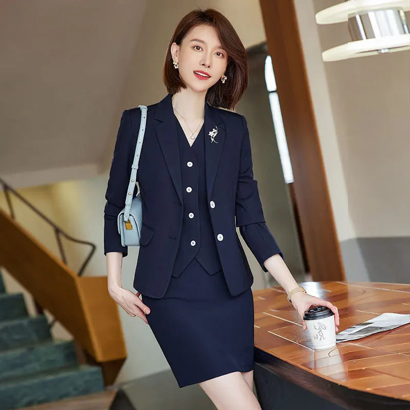 Office Lady 3‑Piece Waistcoat Pant Suit Set