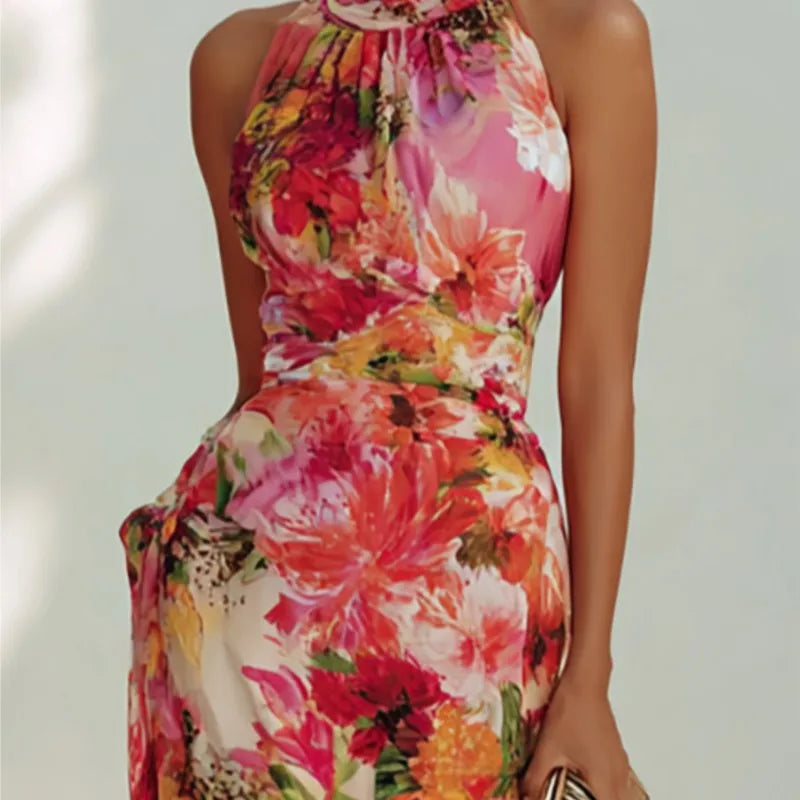 Fashion Floral Print Slim Long Dress