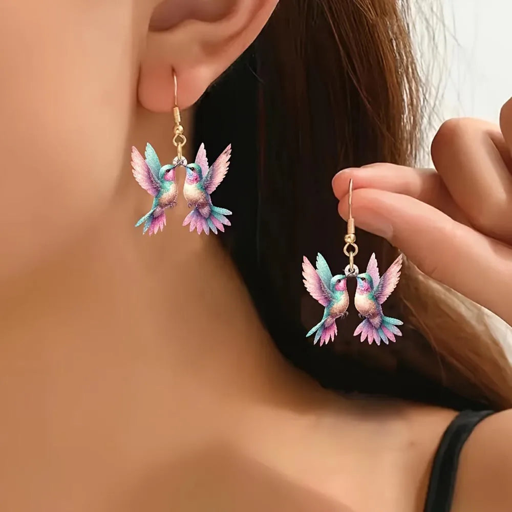 Acrylic Hummingbird Earrings – 2D Bird Shape Drop Dangle Jewelry for Women & Girls