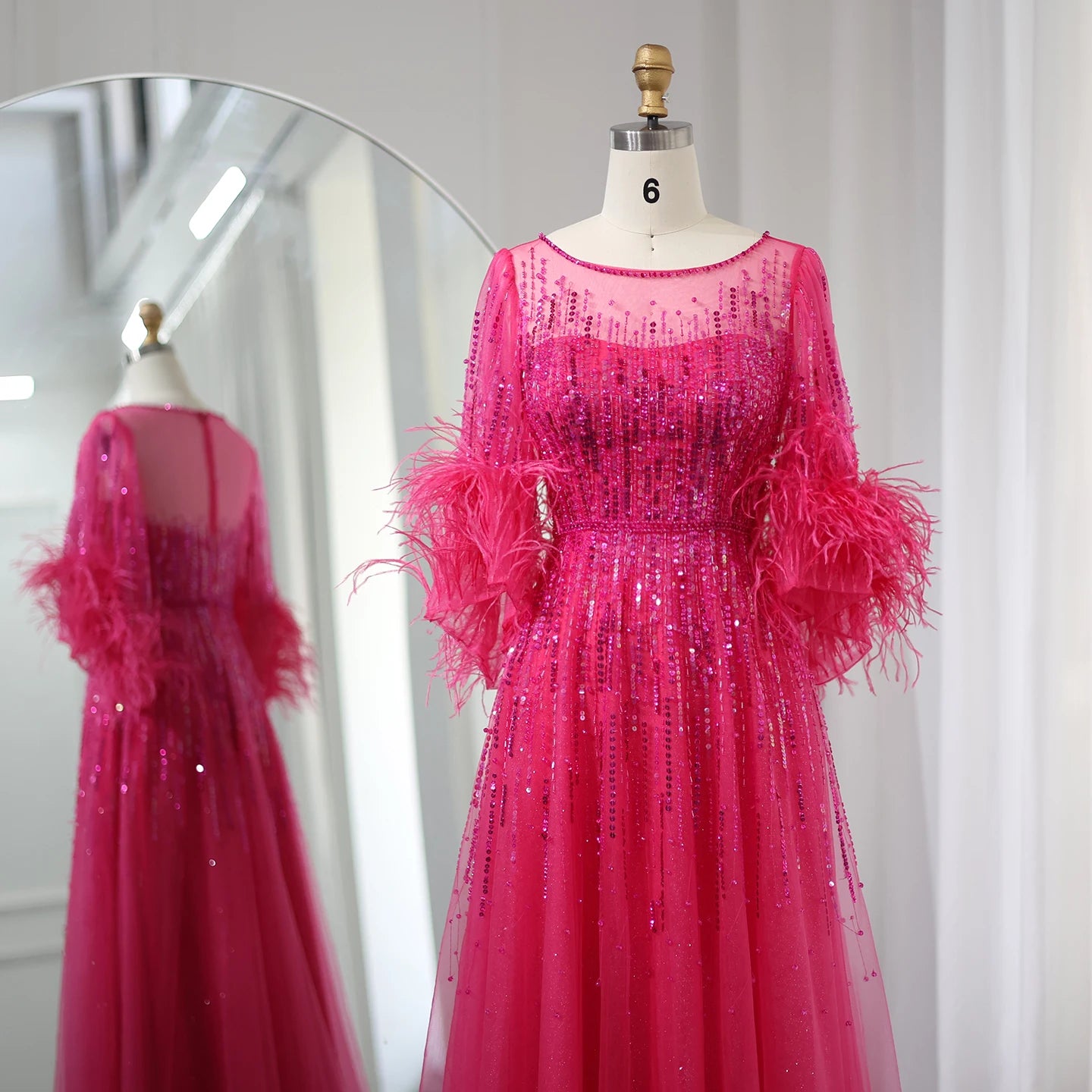 Luxury Feathers Dubai Evening Dress