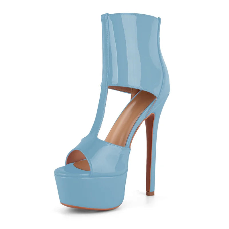 Women Platform Peep Toe Ankle Strap Stiletto Thin High Heels