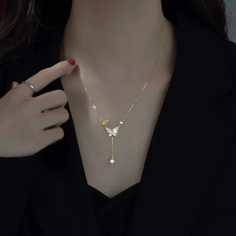 Stereoscopic Stainless Steel Small Peach Heart Golden Necklace