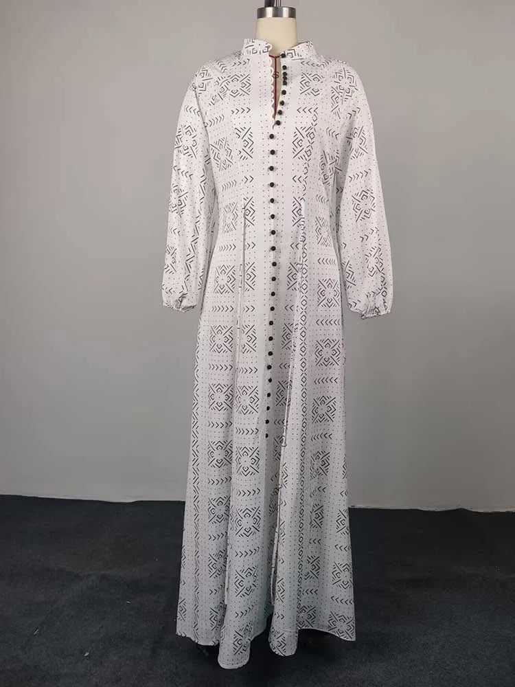 Curvy Spring Button-up Casual Daytime Wear White Long Sleeve Dress