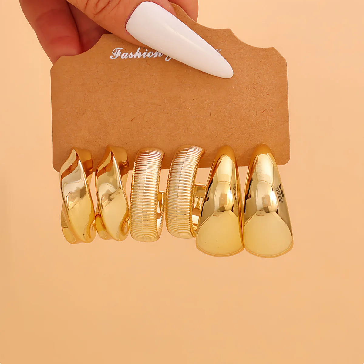 9-Pair Golden Resin Earrings Set – Starfish, Seashell &amp; Textured C-Shape Collection