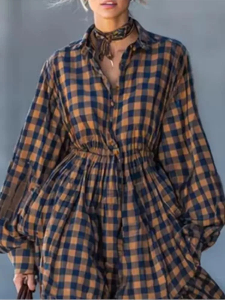 Casual Plaid Maxi Shirt Dress