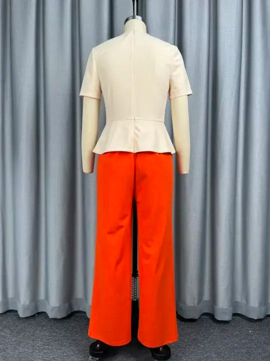 Women’s Colorblock 3D Flower Peplum Jumpsuit – Elegant Wide-Leg One-Piece for Office, Church & Special Events