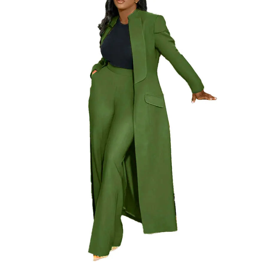 Full Sleeve X-Long Blazer Coat+ Long Pant Suit