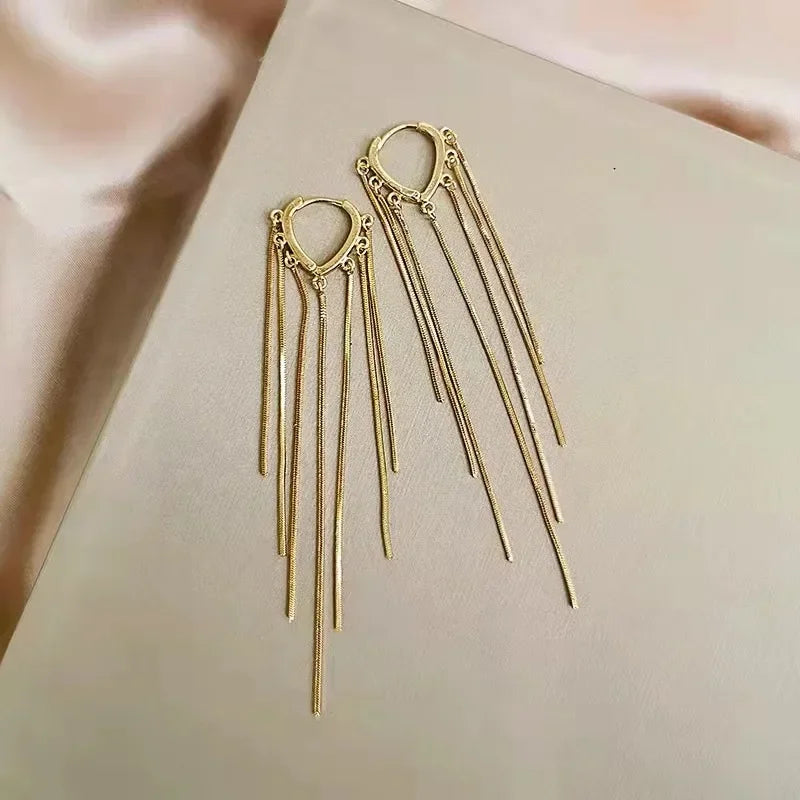Square Blue Zircon Long Tassel Stud Earrings – Elegant Sparkle for Every Special Moment