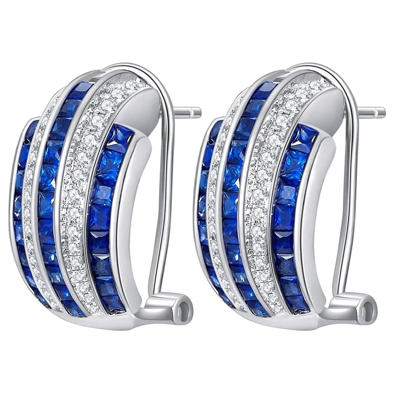 Blue & White CZ Hoop Earrings