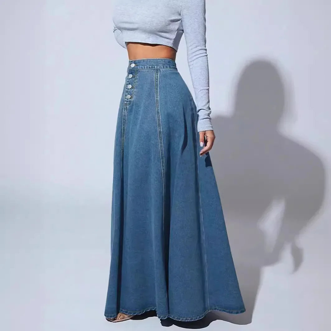 High Waist Jeans Vintage Maxi Denim Skirt