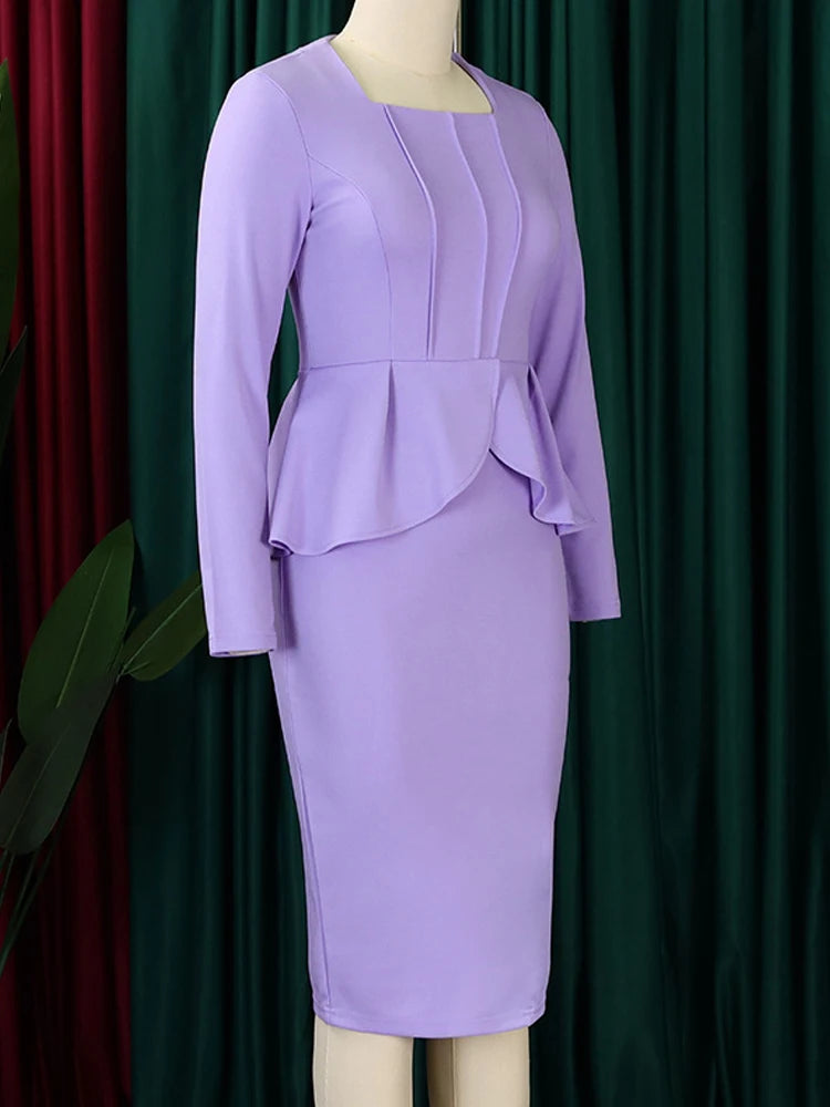 2026 Solid Plus Size Long Sleeve  Spring Slim Fit  Tight Curvy Dress