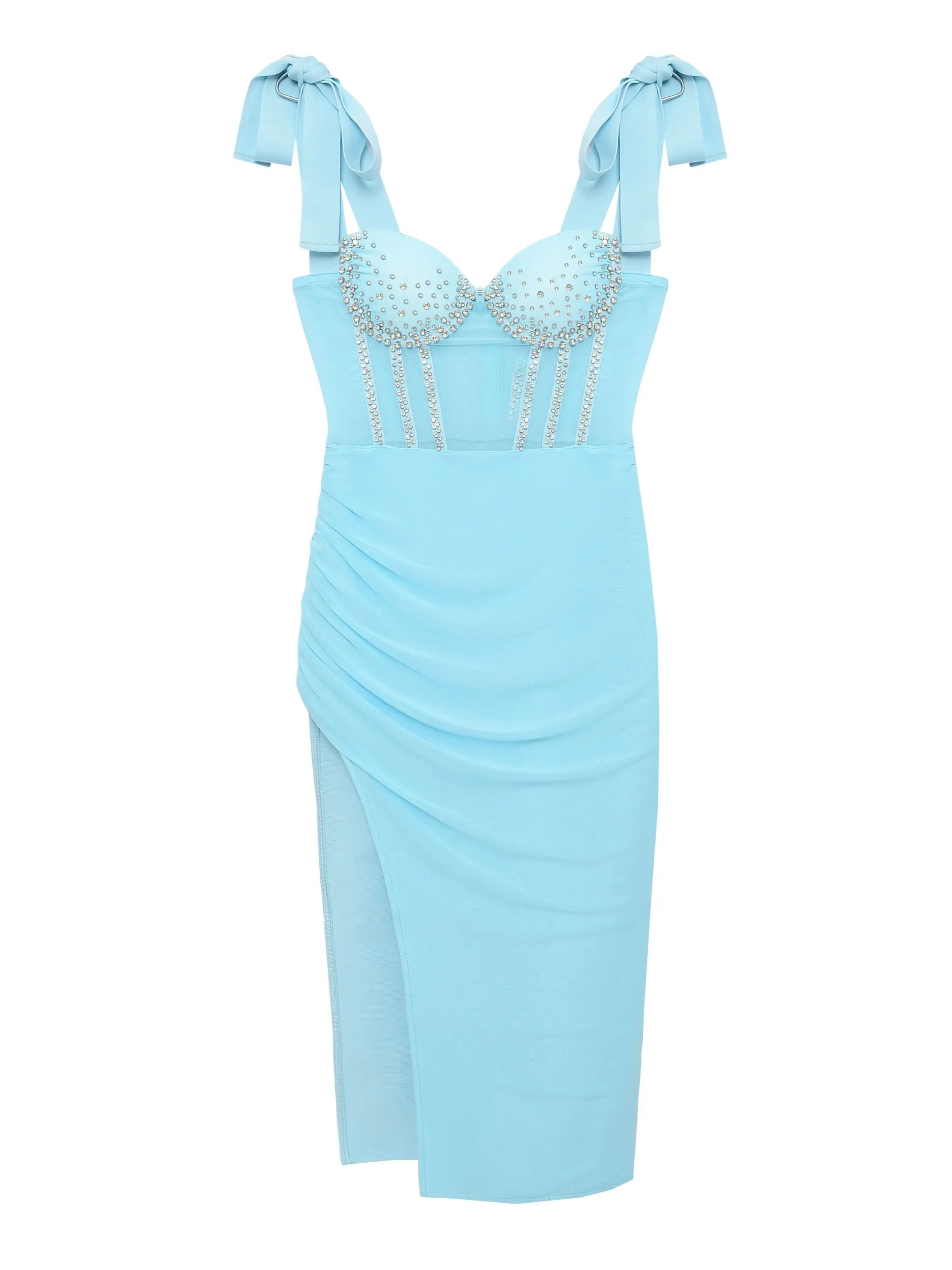 Sexy Spaghetti Strap Bow Diamond Patchwork Bodycon Bandage Dress