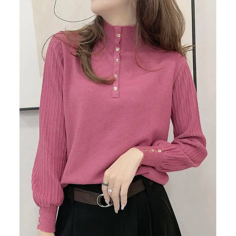 Autumn and Winter Semi High Neck Knitted Sweater