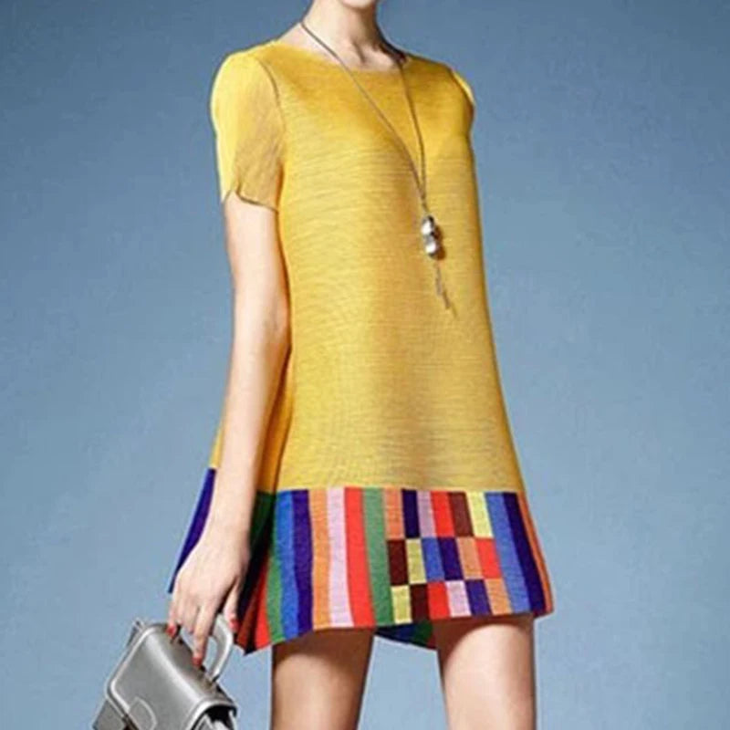 Summer Contrast Pleated Dress