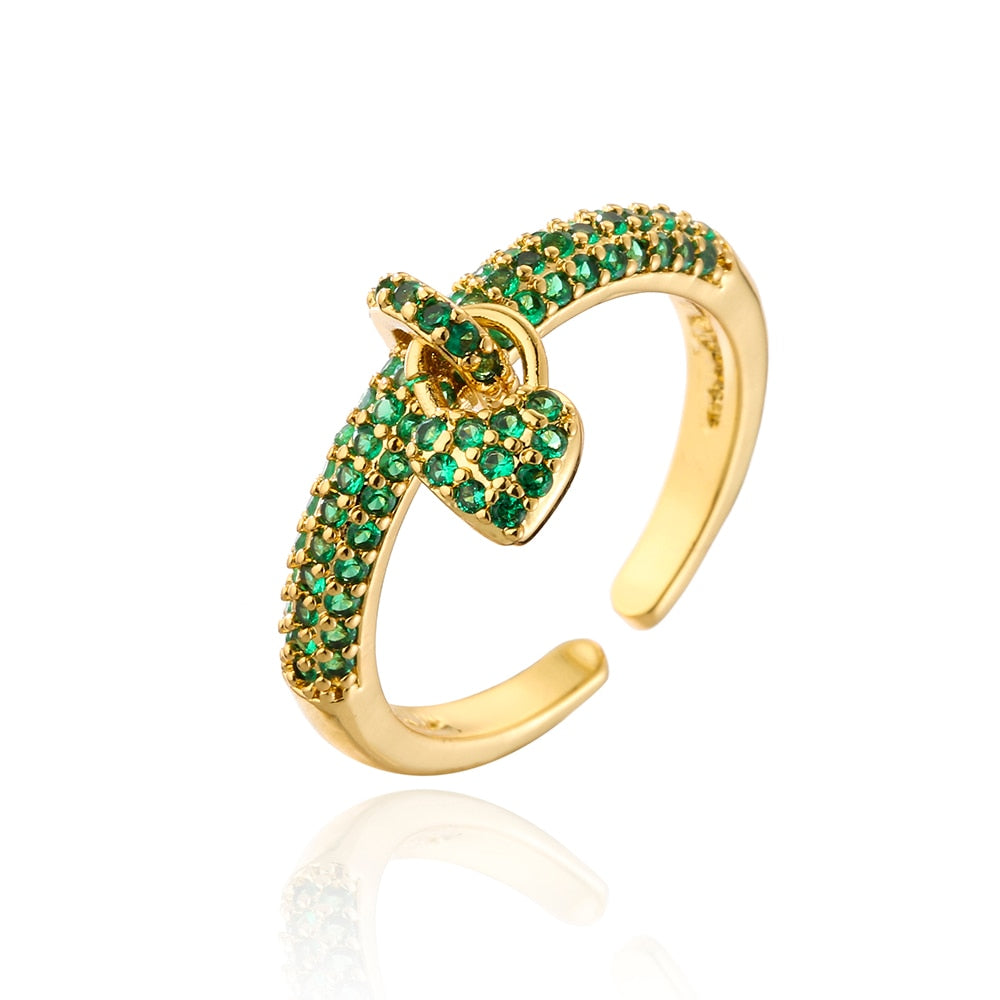Fashion Colourful Cubic Zirconia Pave Setting Gold Color Heart Charm Finger Ring