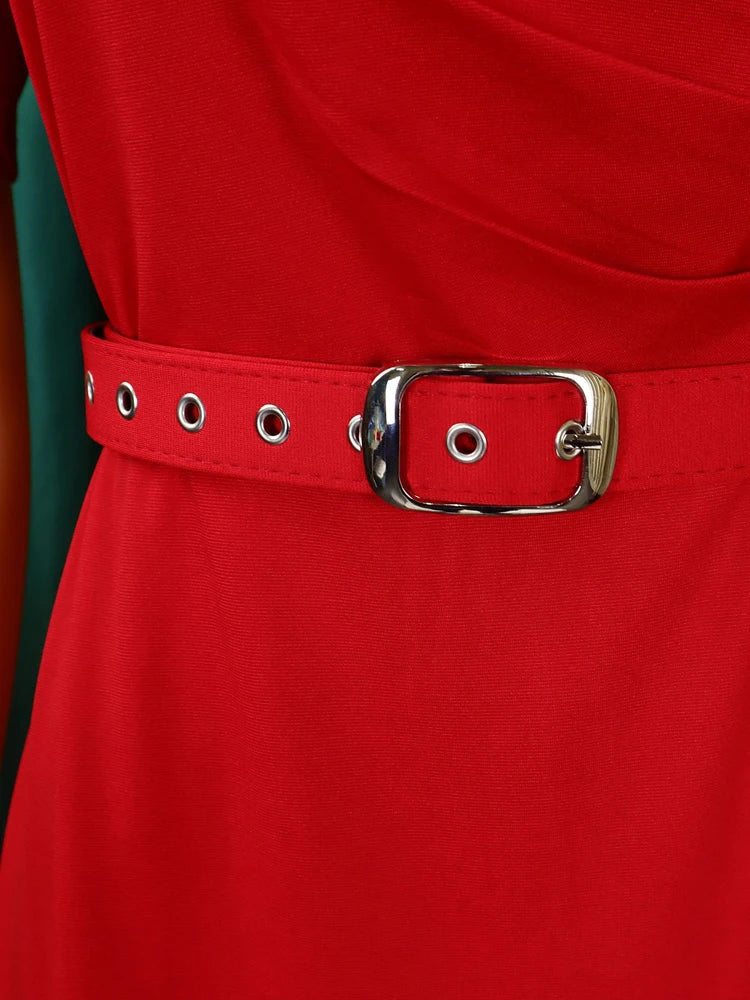 Summer Solid Plus Size Short Sleeve Slim Belt Tight Curvy Dress