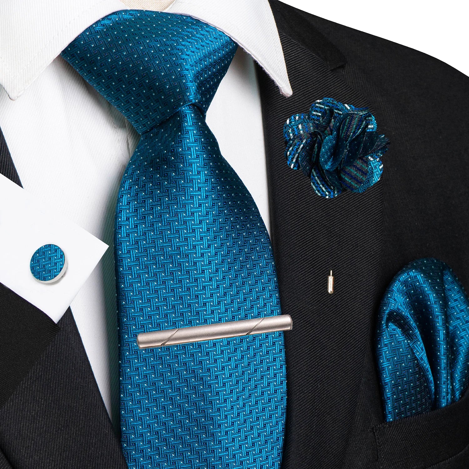 Brown Yellow Plaid Silk Tie Set for Men