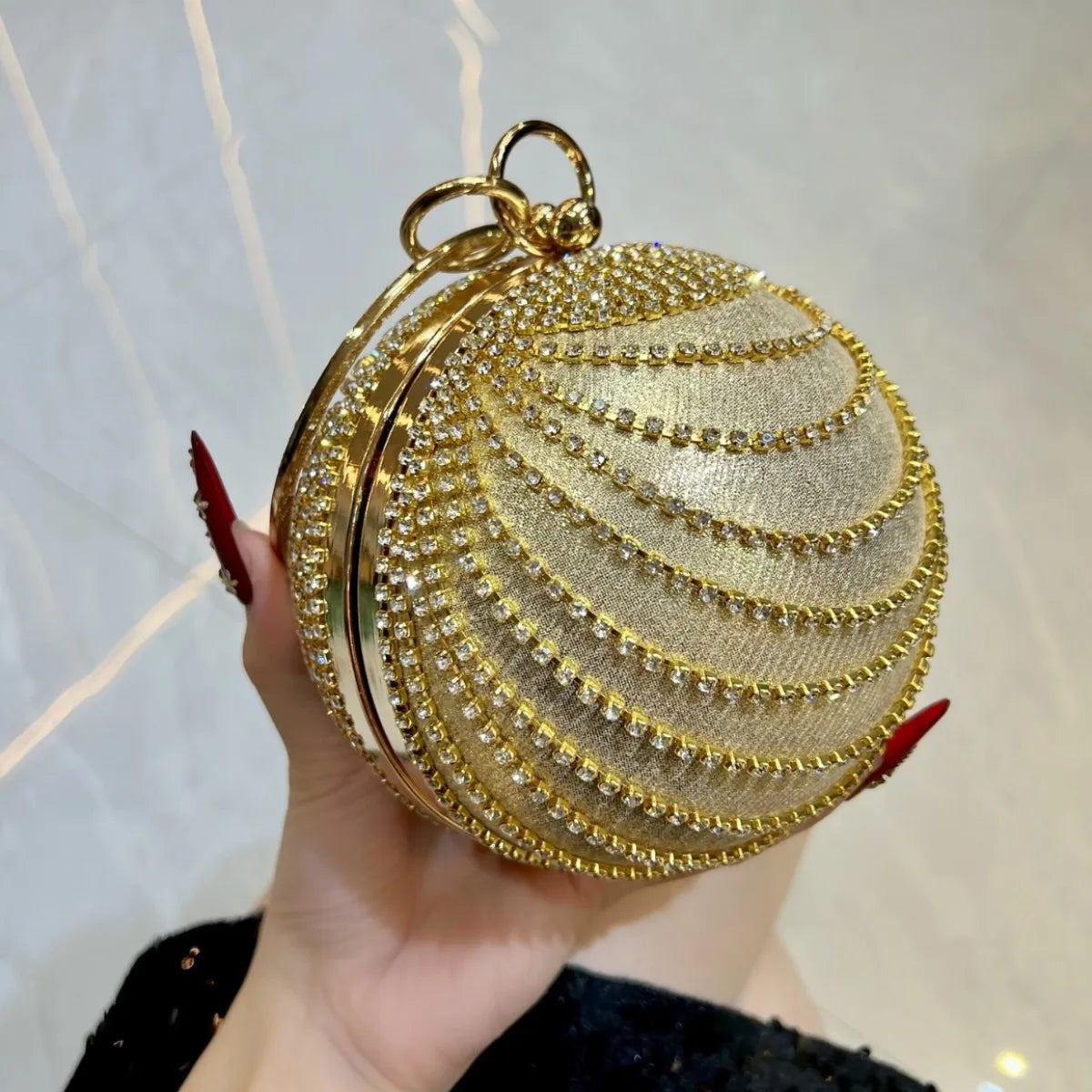 Luxury Women Clutch  Evening Bag with Rhinestone Round Ball Bag