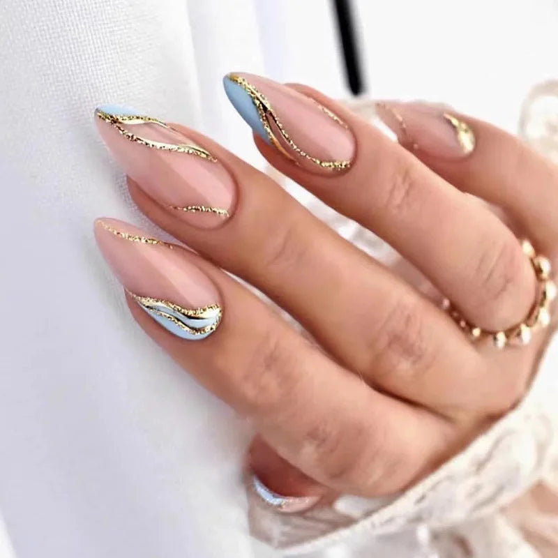 24Pcs/Box Almond Round False Nails Detachable Stiletto Fake Nails